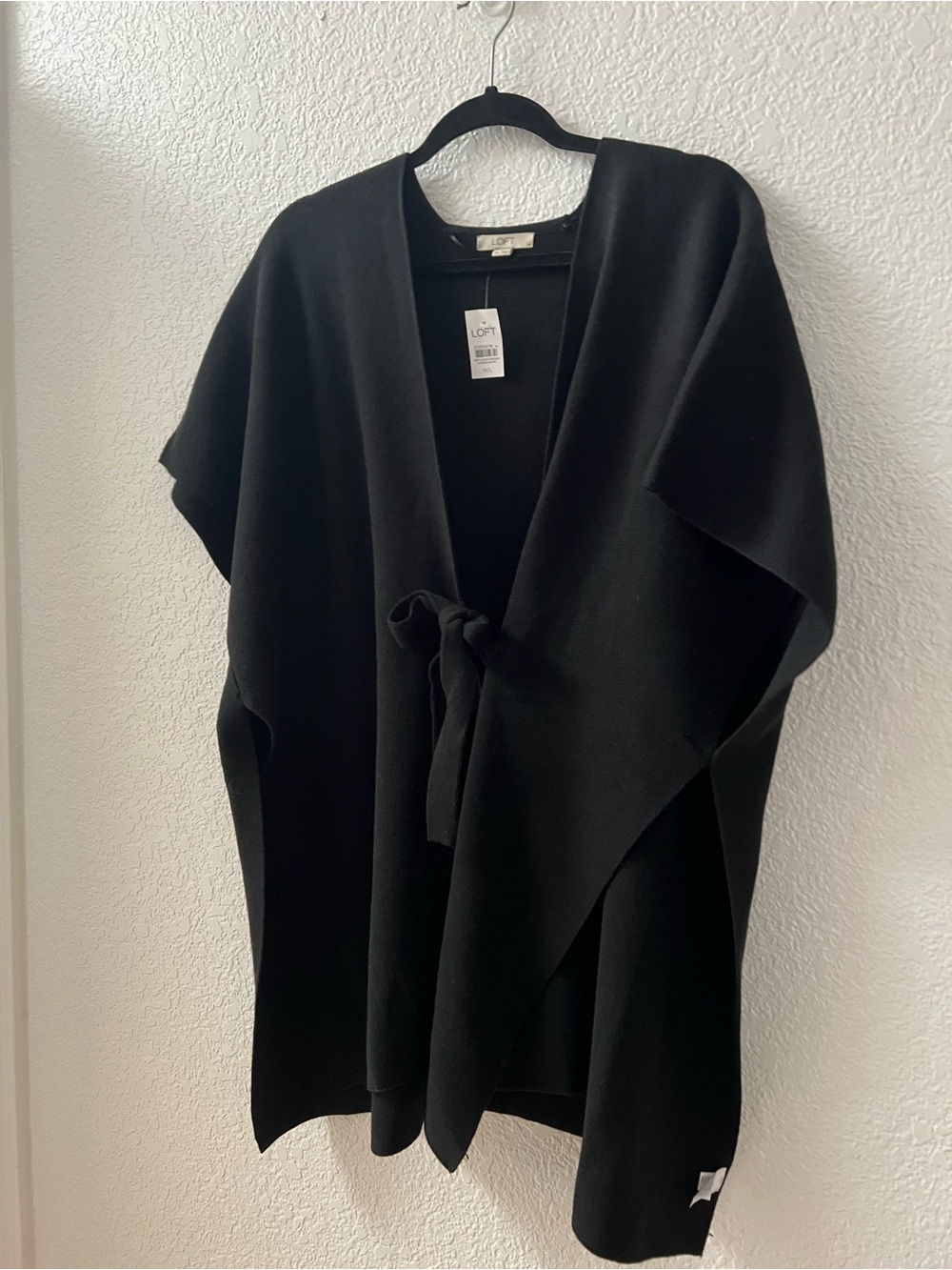 NWT: LOFT Black Open-Front Tie-Front Knit Poncho